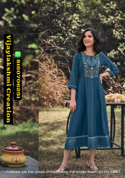 Kalki Fashion Noor D.No. 13003 Gown Style Kurtis in Singles Ad Full Catalog