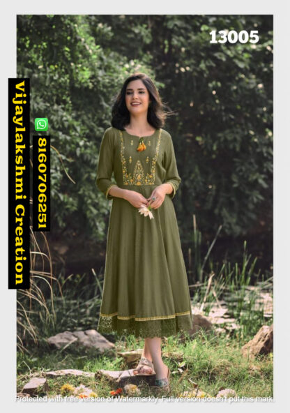 Kalki Fashion Noor D.No. 13005 Gown Style Kurtis in Singles Ad Full Catalog