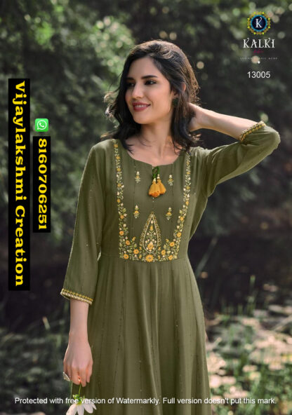 Kalki Fashion Noor D.No. 13005 Gown Style Kurtis in Singles Ad Full Catalog