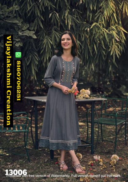 Kalki Fashion Noor D.No. 13006 Gown Style Kurtis in Singles Ad Full Catalog