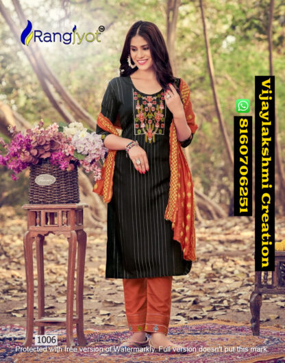 Rangjyot Sakshi D.No 1006 Kurti Pant With Dupatta In Singles And Full Catalog