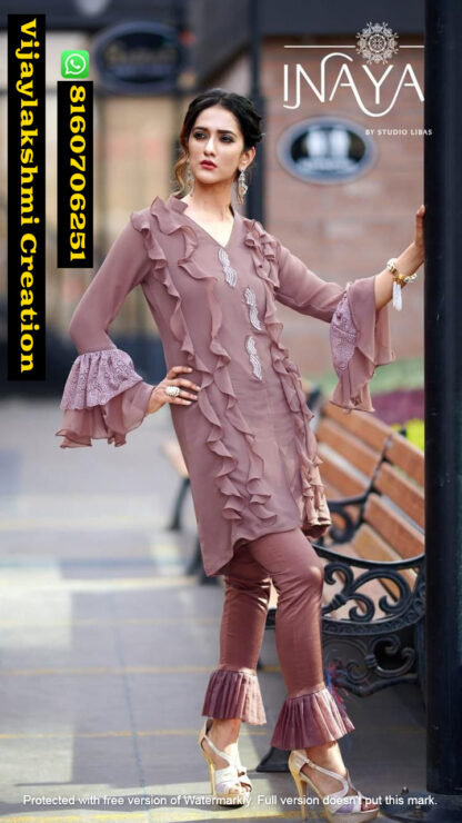 Inaya Studio Libas Frills & Frills Lpc 29 Dark Rose Gold Kurtis and Pants In Singles And Full Catalog