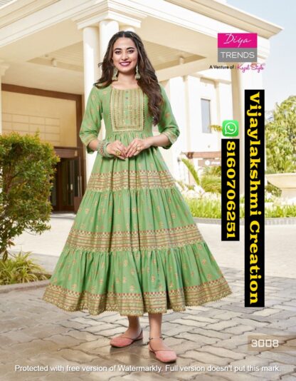 Kajal Style Groom Vol 3 D.No 3008 Kurti Gowns In Singles And Full Catalog