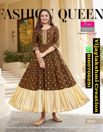 Kajal Style Groom Vol 3 D.No 3010 Kurti Gowns In Singles And Full Catalog