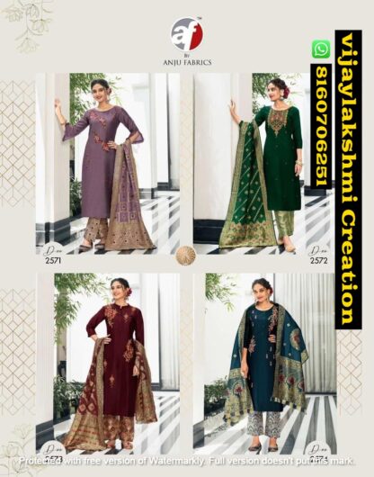 Anju Fabrics Falak Vol 2 D.No 2571 To 2574 Fancy Kurti Pant With Dupatta in Singles and Full Catalog
