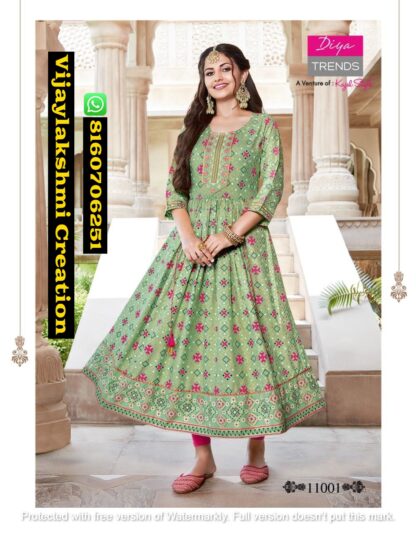 Diya Trends Rakhi Special Ethnicity Vol 11 D.No 11001 Kurti Gowns in Singles and Full Catalog