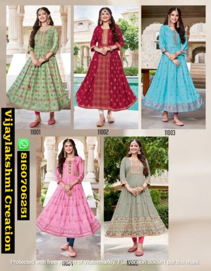 Diya Trends Rakhi Special Ethnicity Vol 11 D.No 11001 To 11005 Kurti Gowns in Singles and Full Catalog