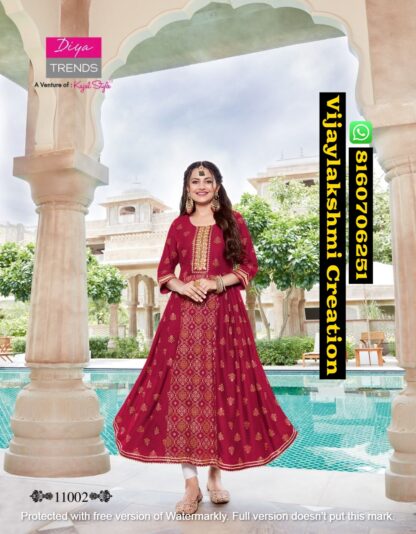 Diya Trends Rakhi Special Ethnicity Vol 11 D.No 11002 Kurti Gowns in Singles and Full Catalog