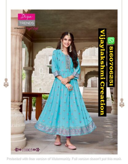 Diya Trends Rakhi Special Ethnicity Vol 11 D.No 11003 Kurti Gowns in Singles and Full Catalog