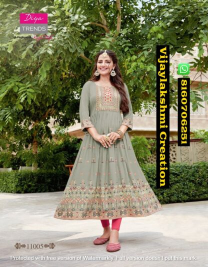 Diya Trends Rakhi Special Ethnicity Vol 11 D.No 11005 Kurti Gowns in Singles and Full Catalog