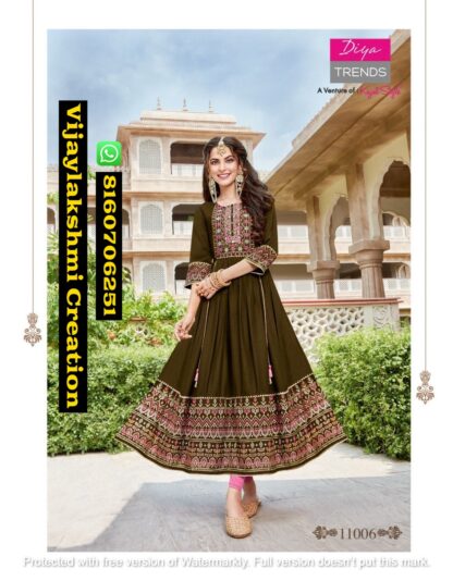 Diya Trends Rakhi Special Ethnicity Vol 11 D.No 11006 Kurti Gowns in Singles and Full Catalog