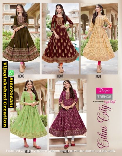 Diya Trends Rakhi Special Ethnicity Vol 11 D.No 11006 To 11010 Kurti Gowns in Singles and Full Catalog