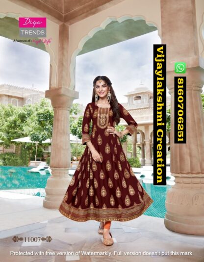 Diya Trends Rakhi Special Ethnicity Vol 11 D.No 11007 Kurti Gowns in Singles and Full Catalog