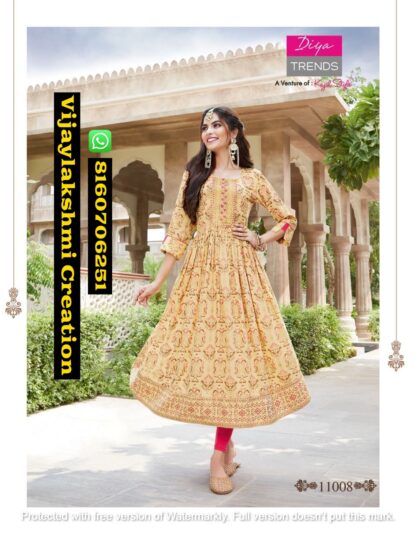 Diya Trends Rakhi Special Ethnicity Vol 11 D.No 11008 Kurti Gowns in Singles and Full Catalog