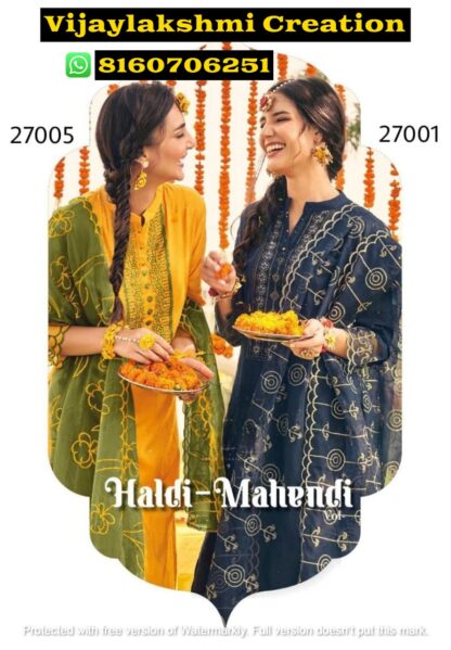 Kalki Fashion Haldi Mahendi Vol 4 D.No K 27005 And 27001 Kurti Pant With Dupatta In Singles And Full Catalog