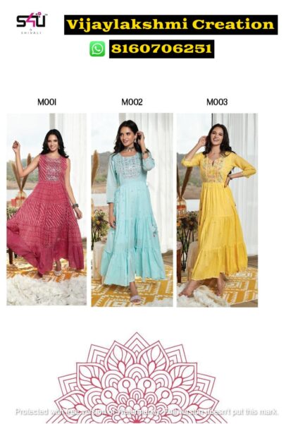 Mul Mul by S4U Fashion D.No M001 To M003 Cotton Mal Gowns In Singles and Full Catalog