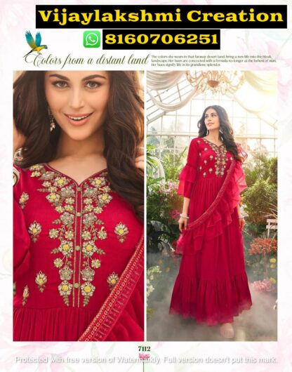 Anju Fabrics Wedding Masti Vol 2 D.No 7112 Readymade Designer Gowns With Drape Dupatta in Singles and Full Catalog