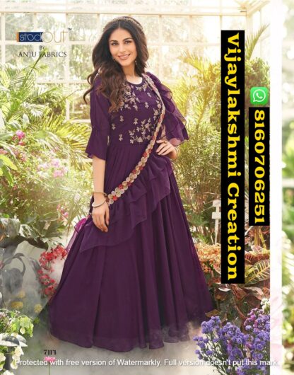 Anju Fabrics Wedding Masti Vol 2 D.No 7114 Readymade Designer Gowns With Drape Dupatta in Singles and Full Catalog