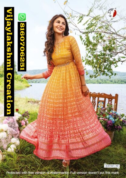 Anju Fabrics Bahara 7141 Flared Designer Gown In Singles And Full Catalog