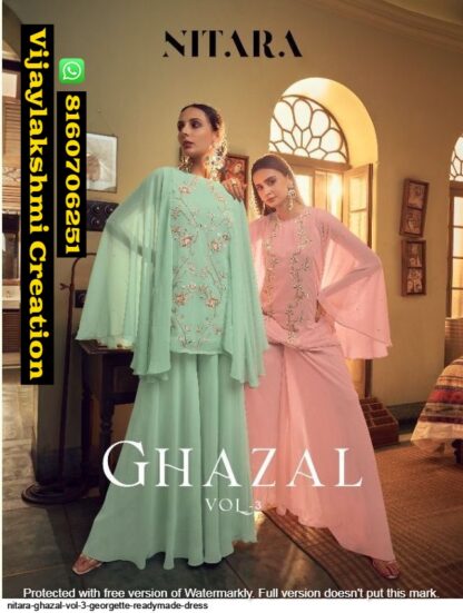 Nitara Ghazal Vol 3 Georgette Readymade Top With Divider Pant in Singles And Full Catalog