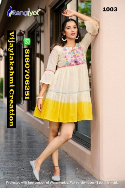 Rangjyot Unique Vol 1 D.No 1003 Fancy Designer Short Tunics In Singles And Full Catalog