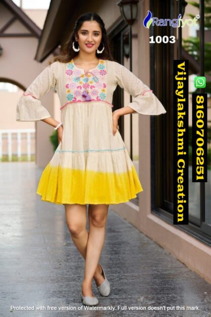 Rangjyot Unique Vol 1 D.No 1003 Fancy Designer Short Tunics In Singles And Full Catalog