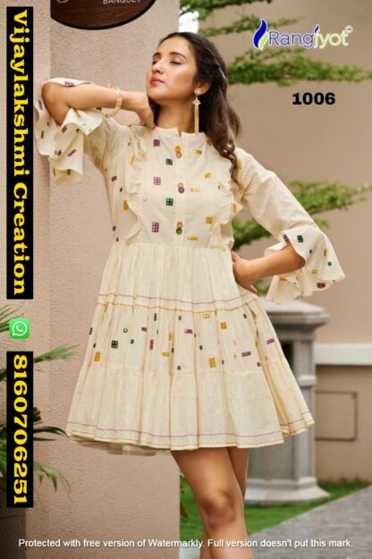 Rangjyot Unique Vol 1 D.No 1006 Fancy Designer Short Tunics In Singles And Full Catalog