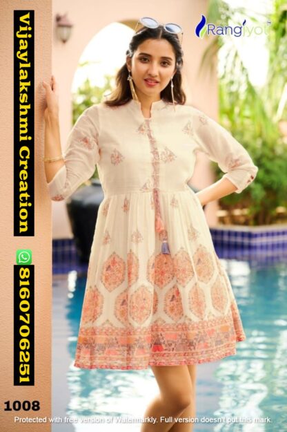 Rangjyot Unique Vol 1 D.No 1008 Fancy Designer Short Tunics In Singles And Full Catalog