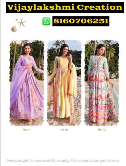 S4U Masakali Vol-1 D.No MK 01 To MK 03 Muslin Party Wear Gown Collection In Singles And Full Catalog