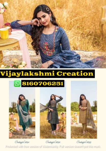 Anju Fabrics Insta Girl Vol 3 D.No Instagirl 2691 to 2693 Viscose Embroidery Designer Kurti Pant With Dupatta In Singles And Full Catalog