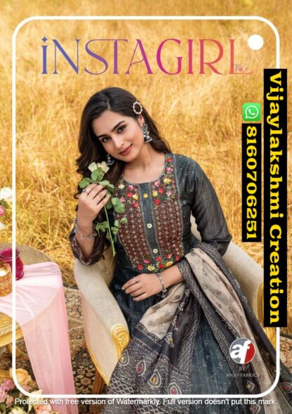 Anju Fabrics Insta Girl Vol 3 Viscose Embroidery Designer Kurti Pant With Dupatta In Singles And Full Catalog