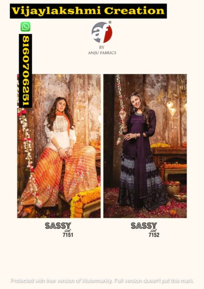Anju Fabrics Sassy Girl Vol 2 D.No Sassy 7151 & 7152 Chiffon Kurti Divider Skirt With Dupatta in Singles and Full Catalog