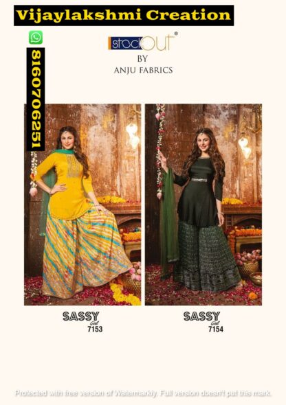Anju Fabrics Sassy Girl Vol 2 D.No Sassy 7153 & 7154 Chiffon Kurti Divider Skirt With Dupatta in Singles and Full Catalog