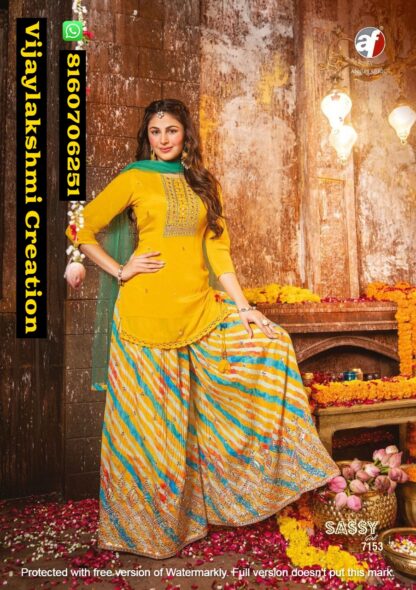 Anju Fabrics Sassy Girl Vol 2 D.No Sassy 7153 Chiffon Kurti Divider Skirt With Dupatta in Singles and Full Catalog