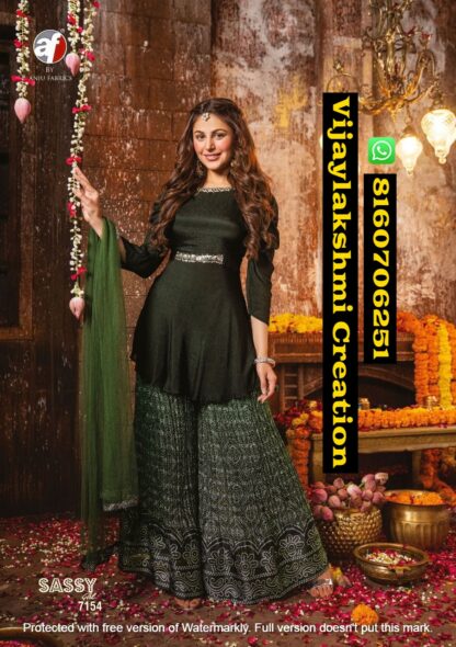 Anju Fabrics Sassy Girl Vol 2 D.No Sassy 7154 Chiffon Kurti Divider Skirt With Dupatta in Singles and Full Catalog