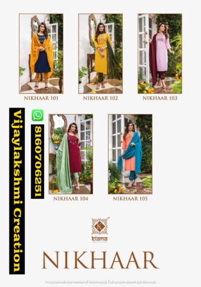 Nikhaar by Kiana D.No 101 To 105 Designer Festive Wear Readymade Salwar Kameez in Singles and Full Catalog