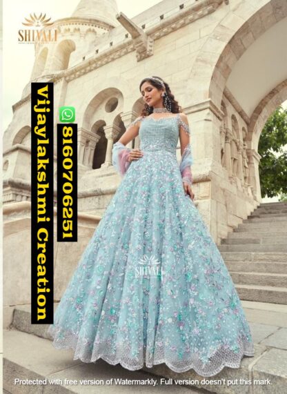 Shivali Fashions Sky Blue Long Gowns Collections In Singles And Full Catalog-1