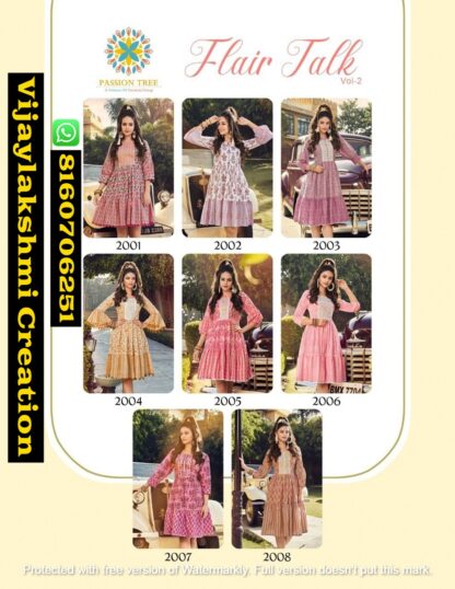Passion Tree Flair Talk Vol-2 D.No 2001 To 2008 Cotton Fancy Print Tunic Tops In Singles And Full Catalog