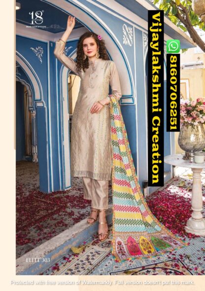 18 Attitude Elite Vol-3 D.No Elite 303 Pure Chanderi With Inner Top With Pant And Dupatta In Singles And Full Catalog