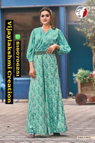 Anju Fabrics D.No. T-4513 Latest Jump Suit Collection In Singles And Full Catalog