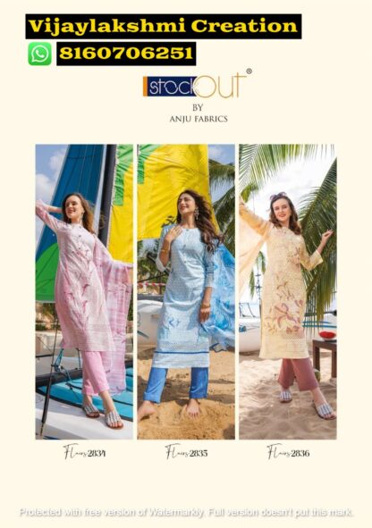 Anju Fabrics Flairs 2834 To 2836 Kurti Pant With Dupatta In Singles And Full Catalog