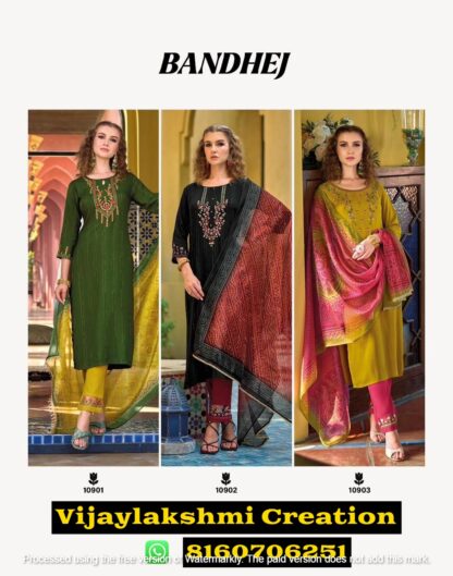 Lily and Lali Bandhej D.No 10901 To 10903 Viscose Kurti With Pant and Dupatta in Singles and Full Catalog