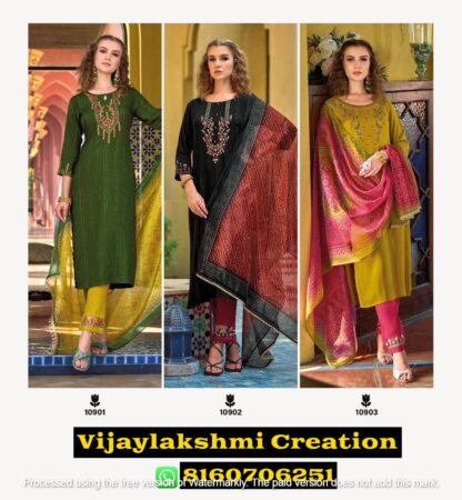 Lily and Lali Bandhej D.No 10901 To 10903 Viscose Kurti With Pant and Dupatta in Singles and Full Catalog