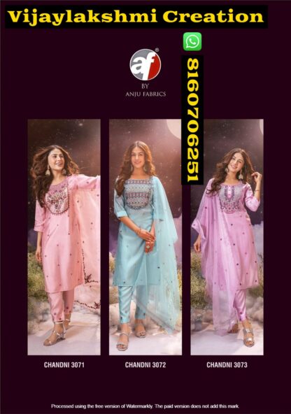 Anju Fabrics Chandni D.No Chandni 3071To 3073 Stylish Designer Kurti Pant With Dupatta In Singles And Full Catalog