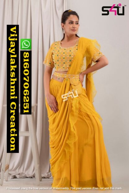 S4U Reay to wear saree in single and full catalog yellow color