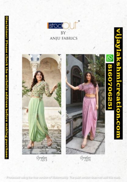 Anju Fabric Signature 7273 And 7274 Drape Style Partywear Outfits In Singles And Full Catalog