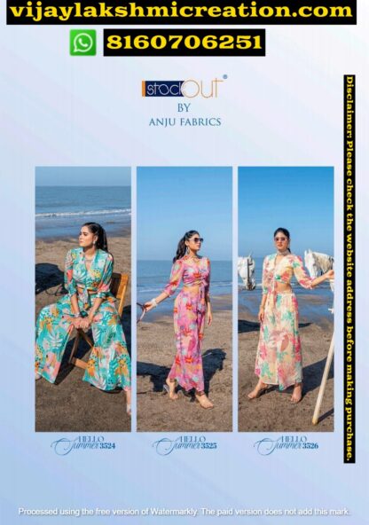 Anju Fabrics Hello Summer 3524 and Hello Summer 3525, Hello Summer 3526 Crop Top With Plazzo In Singles And Full Catalog