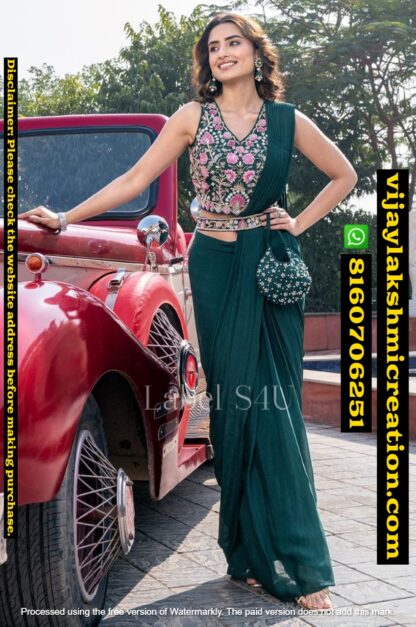 Label S4U Green color Pre Draped Saree In Singles Amd Full Catalog