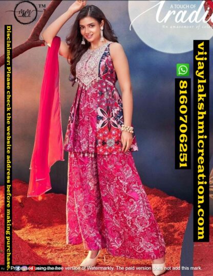 Mukesh & Mohit (M & M) Partywear Red Kurti With Sharara Pant and Dupatta In Singles And Full Catalog