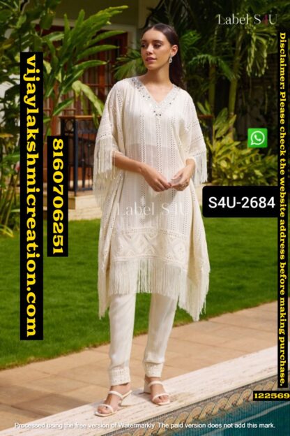 Label S4U D.No S4U-2684 White Kaftan Set In Singles And Full Catalog 122569